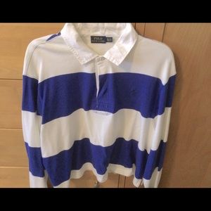 Women’s Polo Ralph Lauren Cropped Rugby Shirt. XL blue and white.